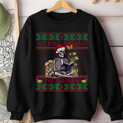 Rockin' Around the Christmas Tree Shirt Crazy Plant Lady Ugly Christmas Book Lover Sweatshirt Funny Skeleton Shirt Plant Lover Gift