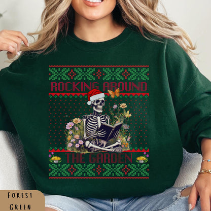 Rockin' Around the Christmas Tree Shirt Crazy Plant Lady Ugly Christmas Book Lover Sweatshirt Funny Skeleton Shirt Plant Lover Gift