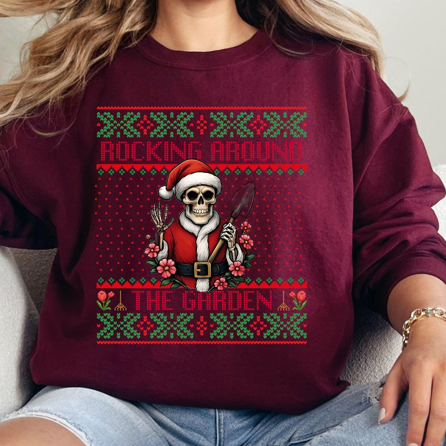 Rockin' Around the Christmas Tree Shirt Crazy Plant Lady Ugly Christmas Funny Skeleton Shirt Plant Lover Gift