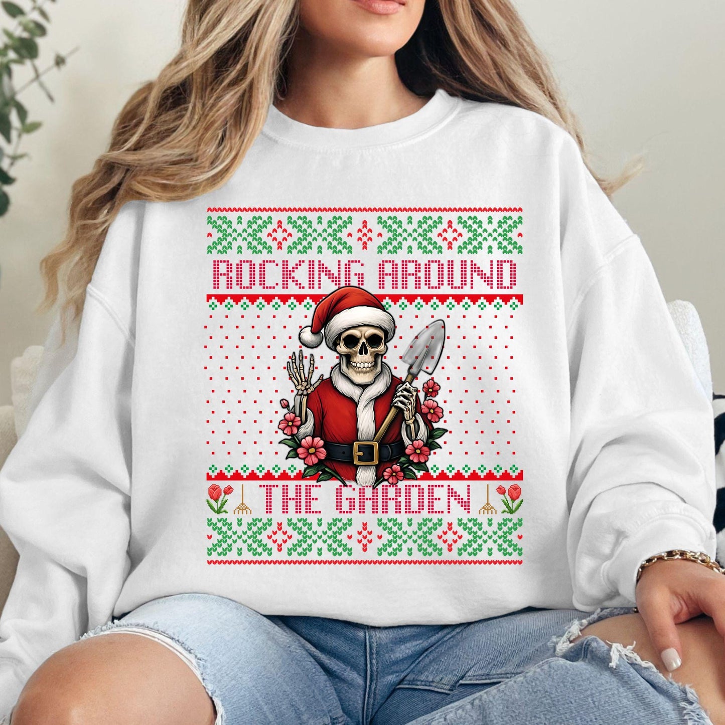 Rockin' Around the Christmas Tree Shirt Crazy Plant Lady Ugly Christmas Funny Skeleton Shirt Plant Lover Gift