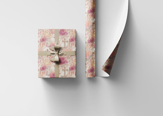 Christian Baptism Gift Wrapping Paper | Coquette Aesthetic Watercolor Wrap for Girls #19