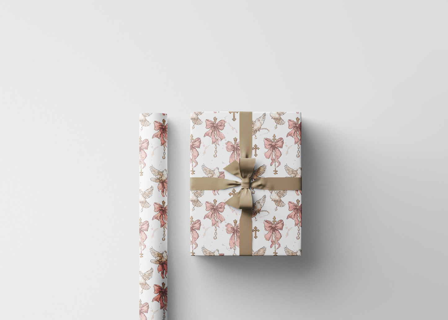 Christian Wrapping Paper Coquette Watercolor Style | Elegant Gift Wrap for Baby Baptism Ceremony #15