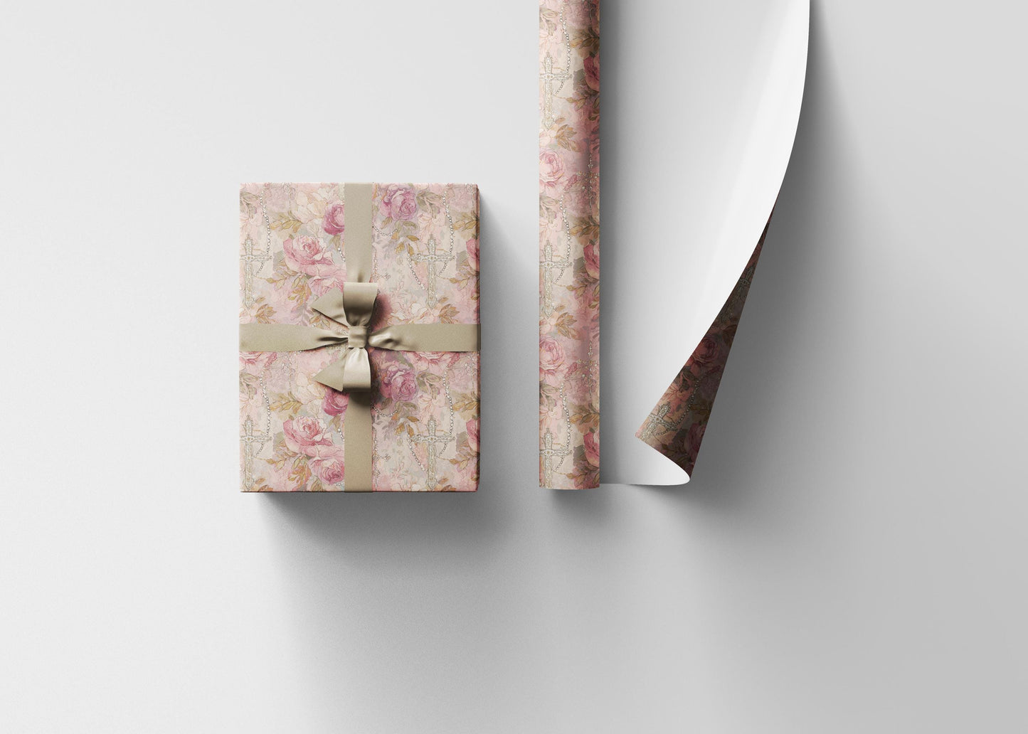 Watercolor Christian Coquette Wrapping Paper | Baptism Theme Gift Wrap for Baby Girls #17