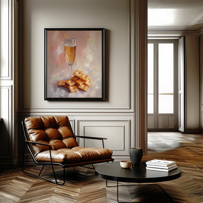 Champagne and Cheese Crackers Art Print | Cute Quirky Whimsical | Cocktail Art Bar Cart Decor | Trendy Home Wall Art | Champagne Wall Art