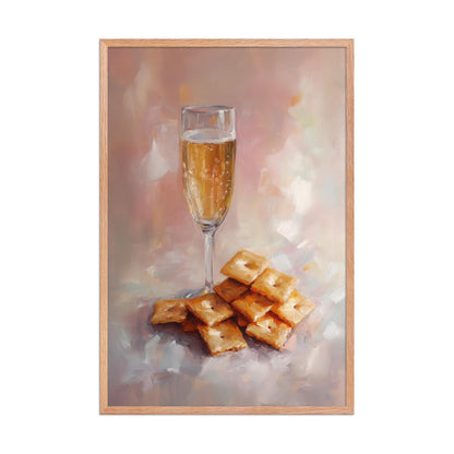 Champagne and Cheese Crackers Art Print | Cute Quirky Whimsical | Cocktail Art Bar Cart Decor | Trendy Home Wall Art | Champagne Wall Art