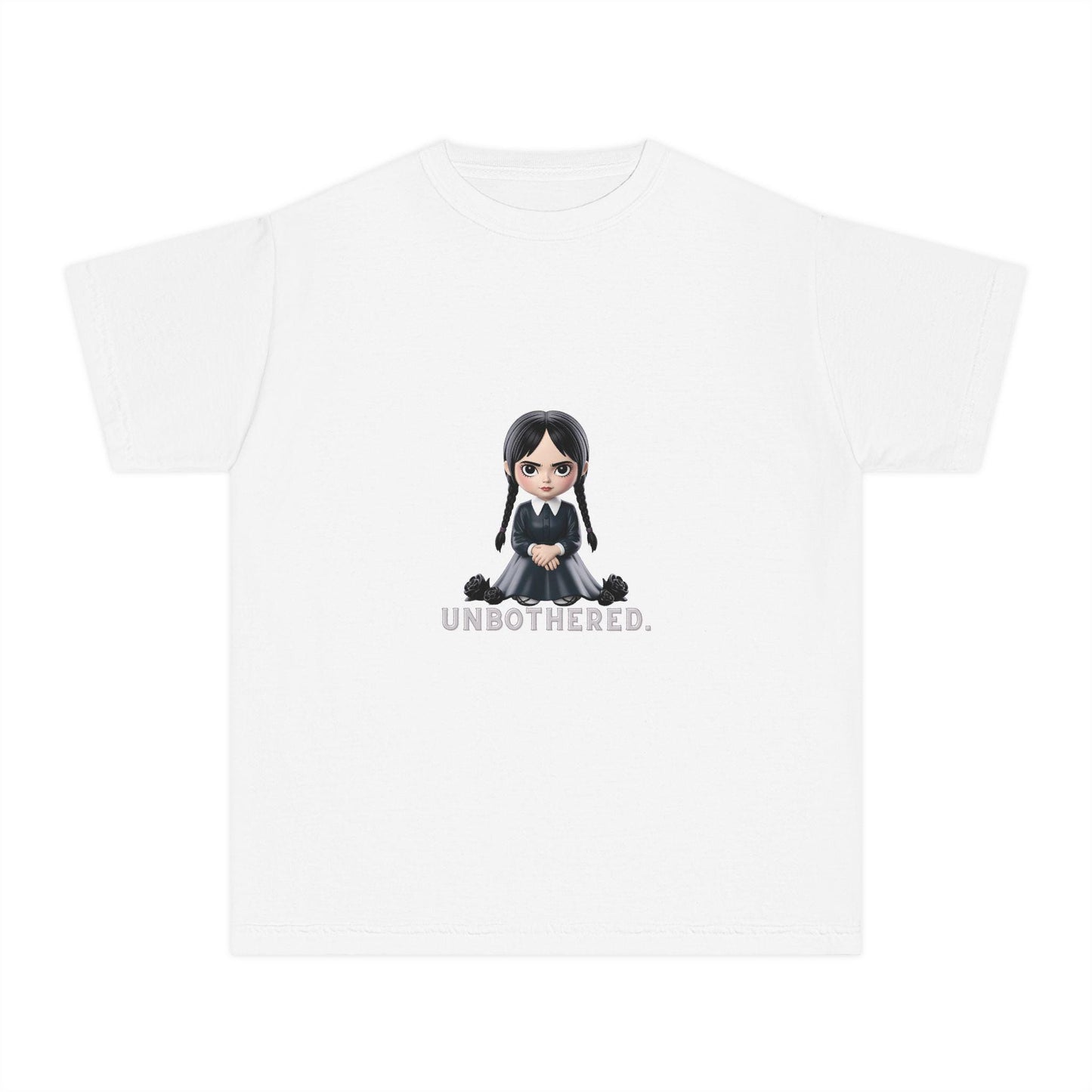 Unbothered Wednesday Addams Inspired YOUTH T-Shirt | Kids Gothic Graphic Tee | Spooky Season Halloween Shirt