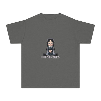 Unbothered Wednesday Addams Inspired YOUTH T-Shirt | Kids Gothic Graphic Tee | Spooky Season Halloween Shirt