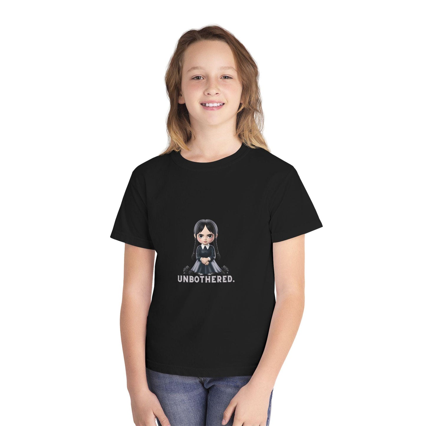 Unbothered Wednesday Addams Inspired YOUTH T-Shirt | Kids Gothic Graphic Tee | Spooky Season Halloween Shirt