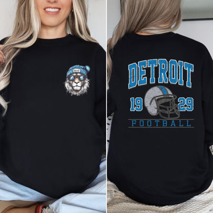 Graphic Detroit Mascot Football Sweatshirt, Game Day Gift Shirt, Detroit Football Fan Tee, Retro Detroit Team Shirt, Sport Mascot Gifts