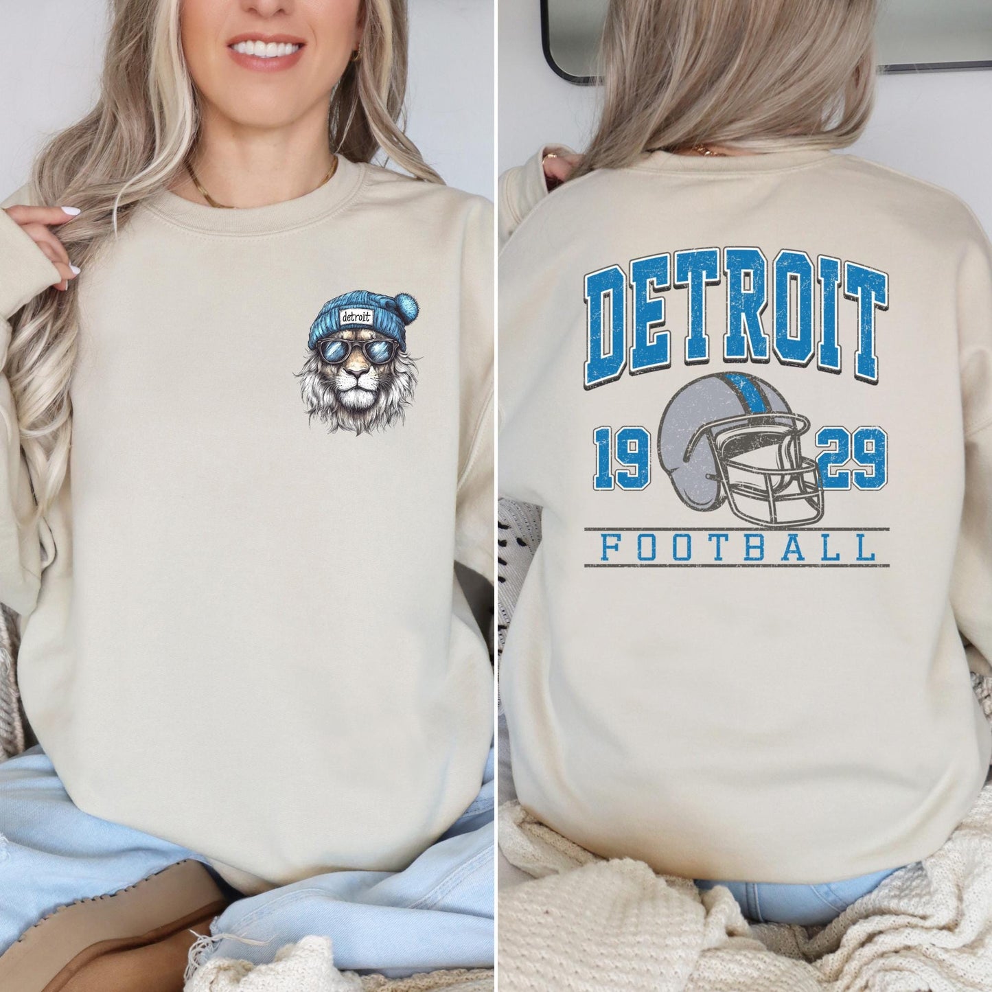 Graphic Detroit Mascot Football Sweatshirt, Game Day Gift Shirt, Detroit Football Fan Tee, Retro Detroit Team Shirt, Sport Mascot Gifts