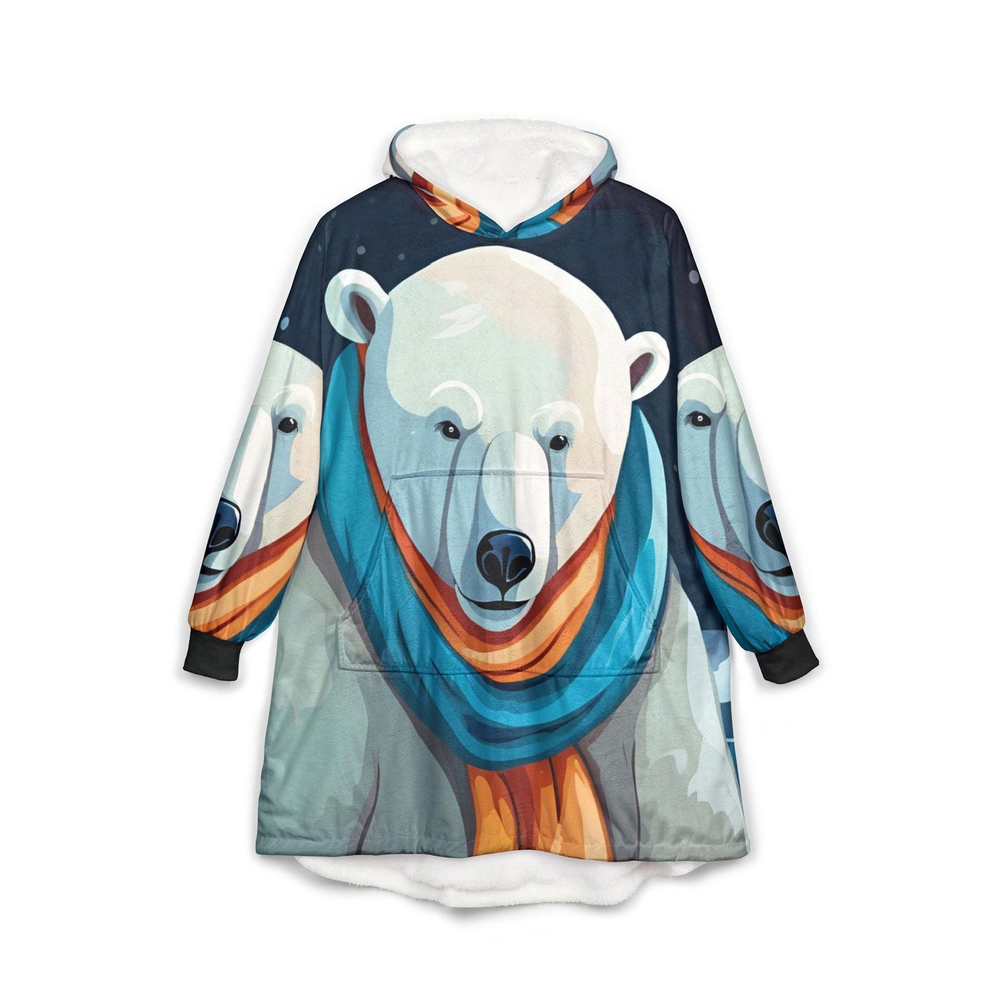 Polar Bear Hooded Blanket: Cozy Fleece, Vibrant Print