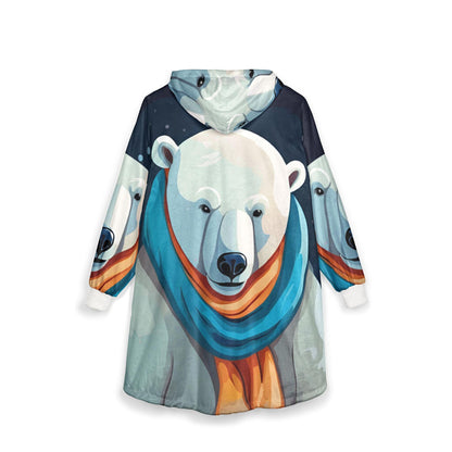 Polar Bear Hooded Blanket: Cozy Fleece, Vibrant Print