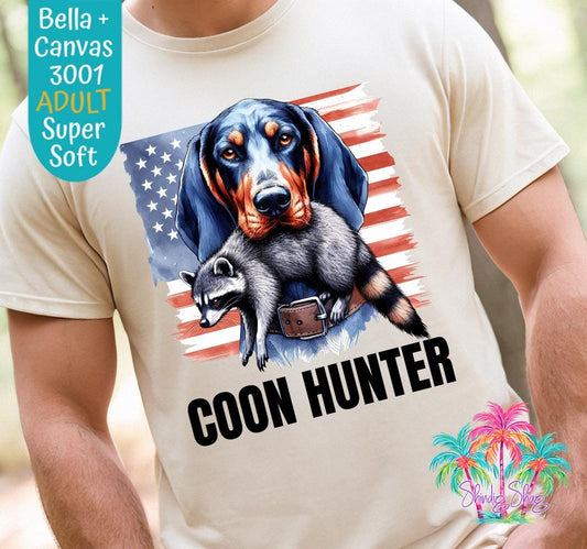 Adult Coon Hunter Tee - Hunting Shirt, Raccoon Shirt, Outdoorsman, Father's Day Shirt, Funny Graphic Tee, Coon Hunting, Outdoor Life