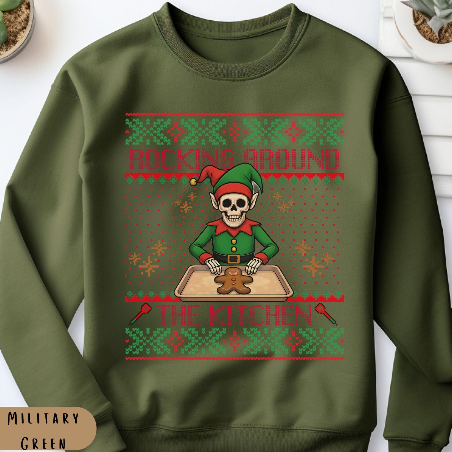 Rockin' Around the Christmas Tree Shirt Ugly Christmas Sweater Funny Skeleton Shirt Gift for Baker Funny Secret Santa Gift Ideas