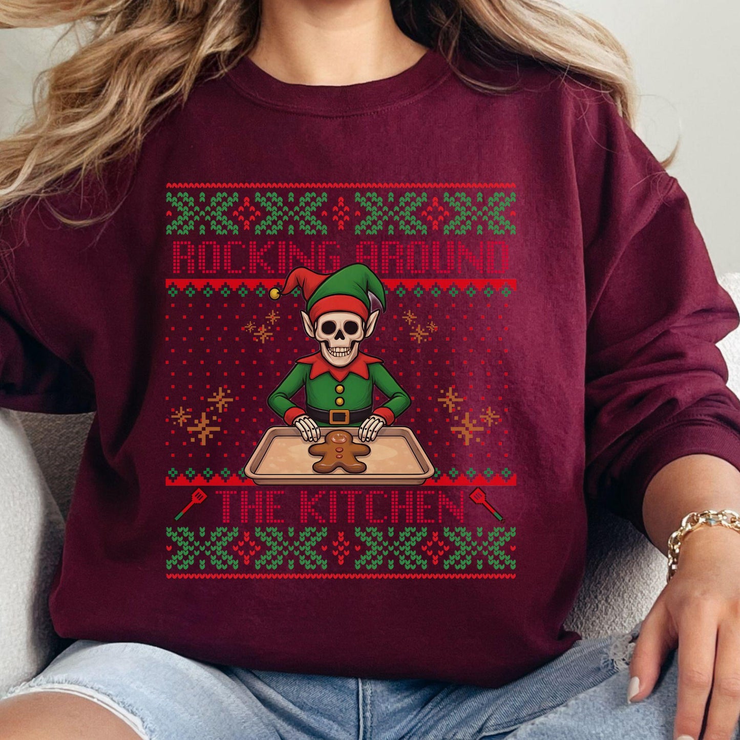Rockin' Around the Christmas Tree Shirt Ugly Christmas Sweater Funny Skeleton Shirt Gift for Baker Funny Secret Santa Gift Ideas