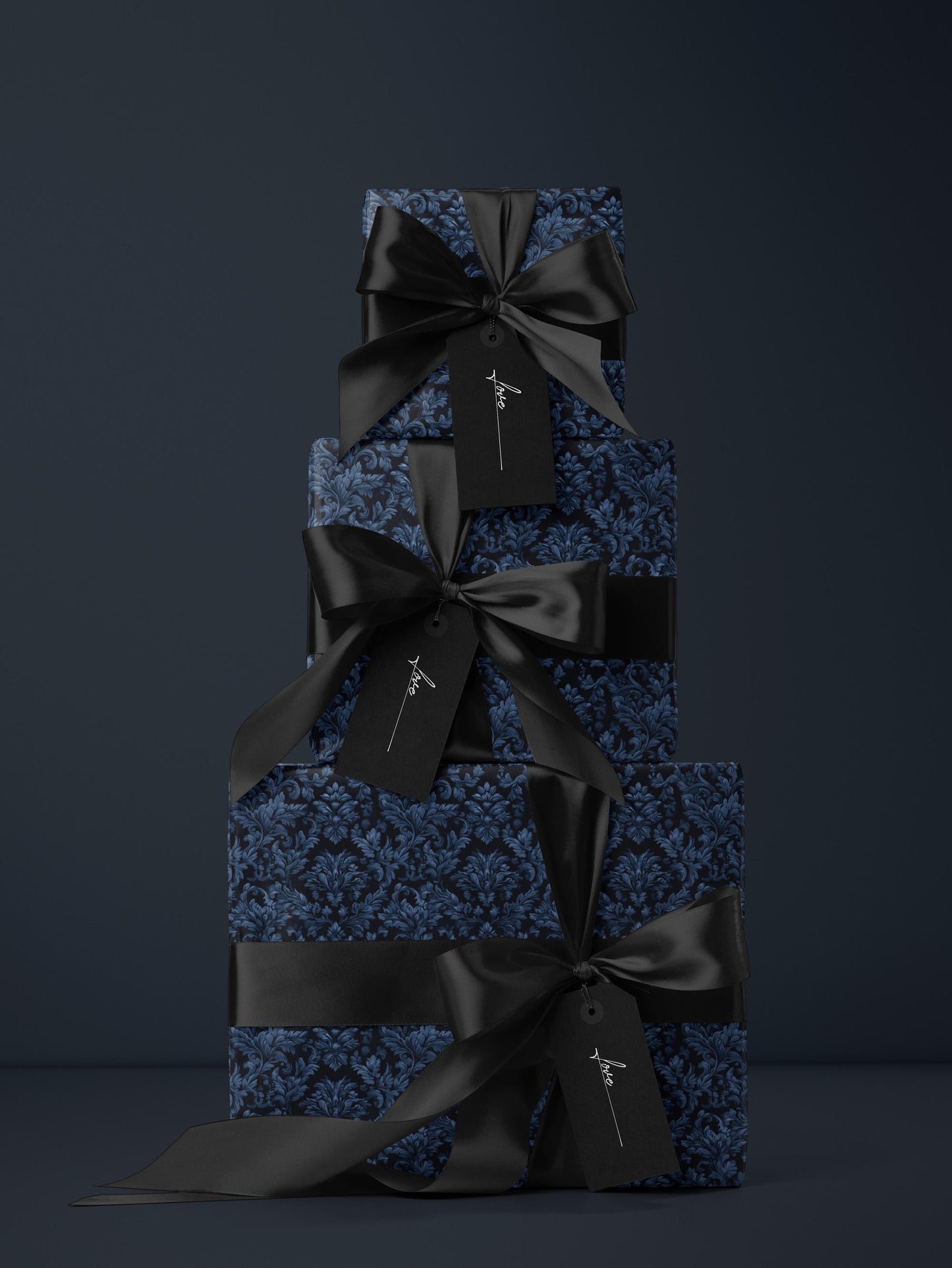 Sapphire Blue Wrapping Paper Blue Floral Gift Wrap Moody Flower Design Gift Wrap for Wedding Wrapping Paper Bridal Shower Gift for Bride