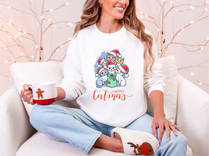 Merry Catmas Personalized Sweatshirt, Meowy Christmas Personalized Cat Sweatshirt, Funny Christmas Sweatshirt Family Gift Idea For Cat Lover