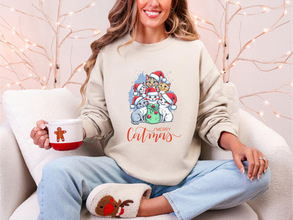 Merry Catmas Personalized Sweatshirt, Meowy Christmas Personalized Cat Sweatshirt, Funny Christmas Sweatshirt Family Gift Idea For Cat Lover