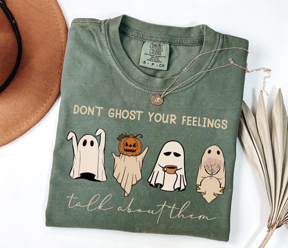 Comfort Colors® Don't Ghost Your Feelings Mental Health Awareness School Counselor Mental Health Halloween Graphic TShirt for Women