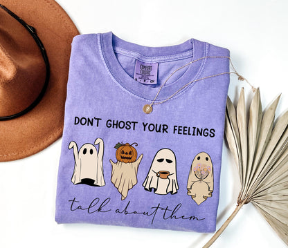 Comfort Colors® Don't Ghost Your Feelings Mental Health Awareness School Counselor Mental Health Halloween Graphic TShirt for Women