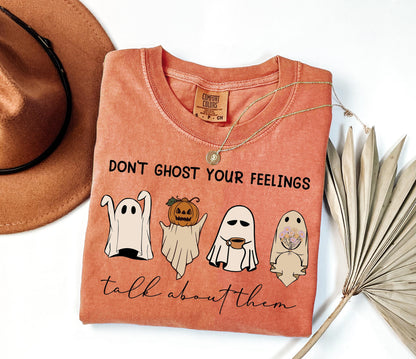 Comfort Colors® Don't Ghost Your Feelings Mental Health Awareness School Counselor Mental Health Halloween Graphic TShirt for Women