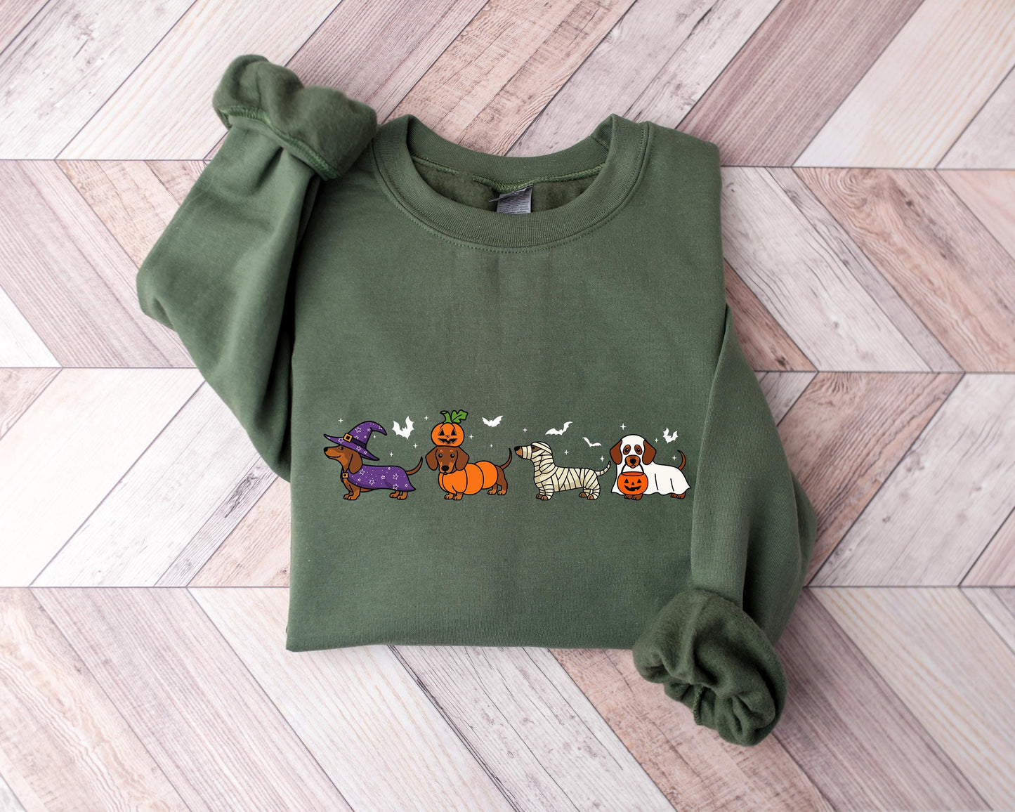 Dachshund Halloween Sweatshirt, Halloween Hot Dog Tee, Wiener Dog Tee, Funny Sausage Dog T-Shirt, Striped Shirt Dog Lover Gift
