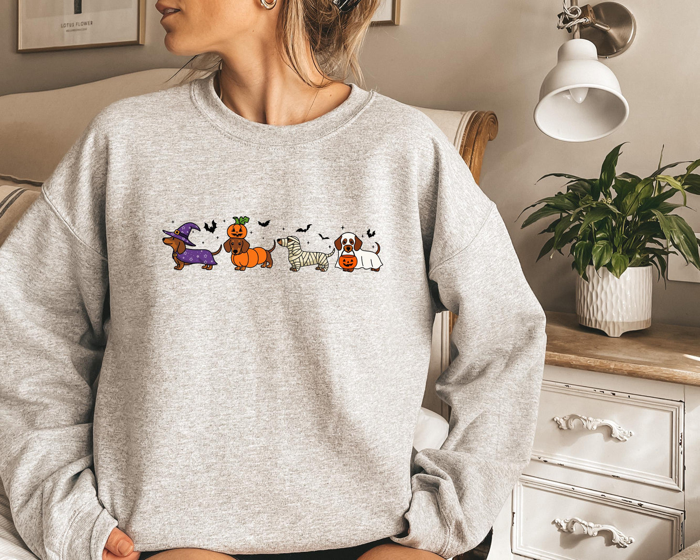 Dachshund Halloween Sweatshirt, Halloween Hot Dog Tee, Wiener Dog Tee, Funny Sausage Dog T-Shirt, Striped Shirt Dog Lover Gift