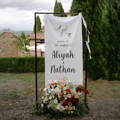 Custom Fabric Wedding Welcome Sign, Modern Linen Wedding Sign, Custom Wedding Banner, Personalized Wedding Decor, Engagement Party Sign