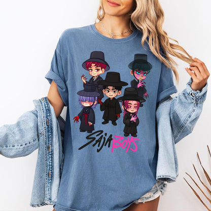 Kpop Saja Boys Shirt, Kpop Demon Hunters T-shirt, Demon Hunters Merch, Kpop Huntrix Pin shirt, Saja Boys Fan Gifts