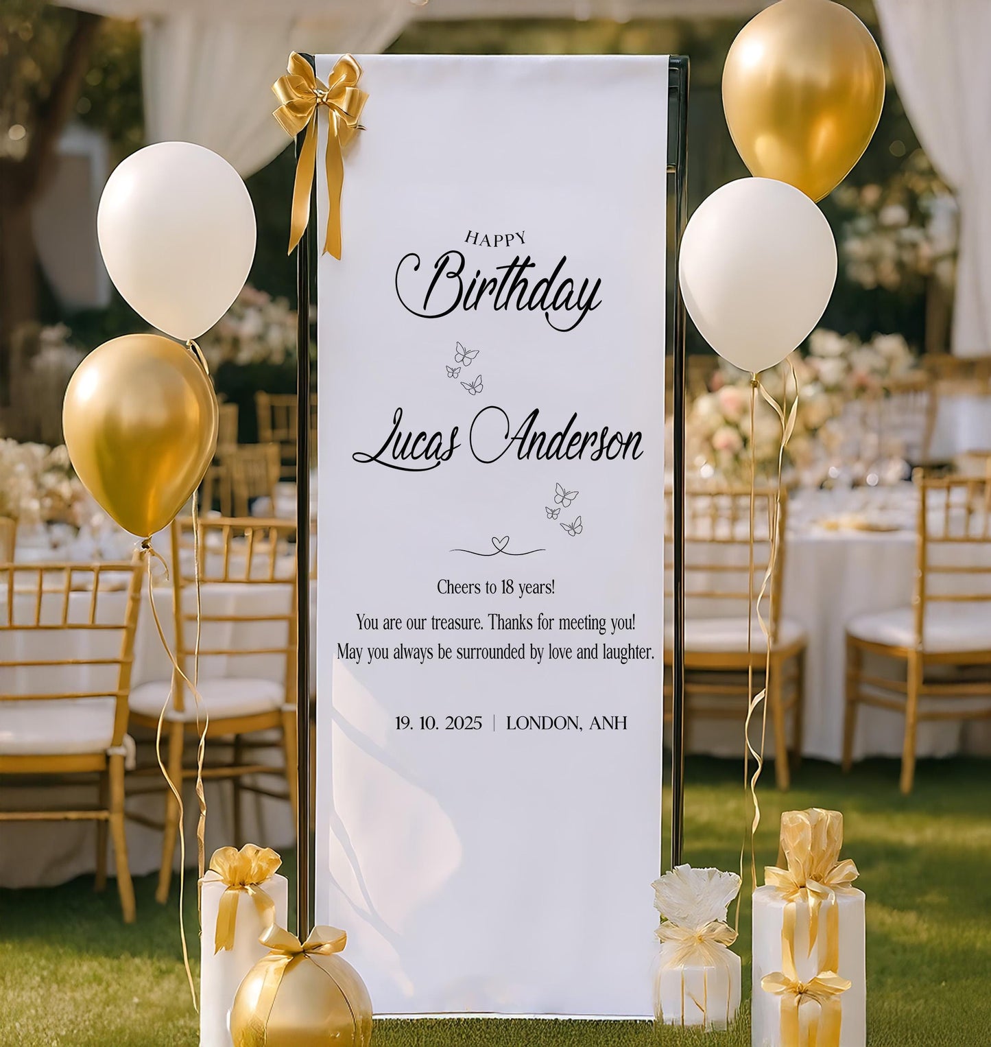 Custom Birthday Welcome Sign, Personalized Outdoor Birthday Banner, Fabric Birthday Welcome Sign,Engagement Party Sign,Welcome Birthday Sign