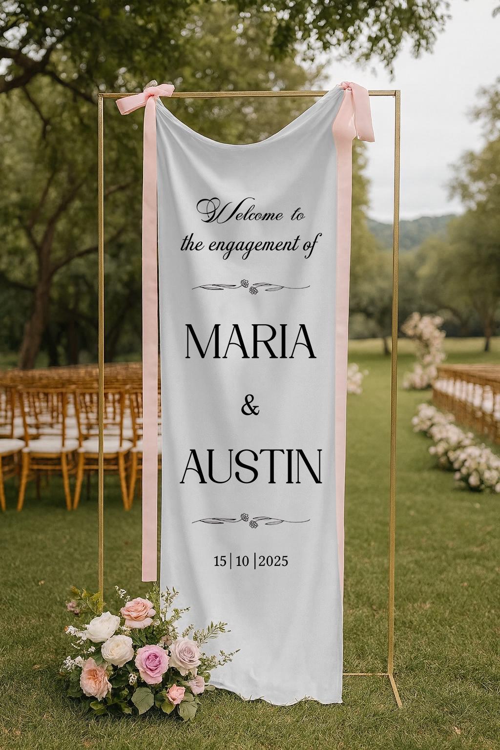 Personalized Engagement Backdrop, Custom Name Wedding Sign, Elegant Engagement Party Decor, Fabric Welcome Banner,Modern Minimalist Backdrop