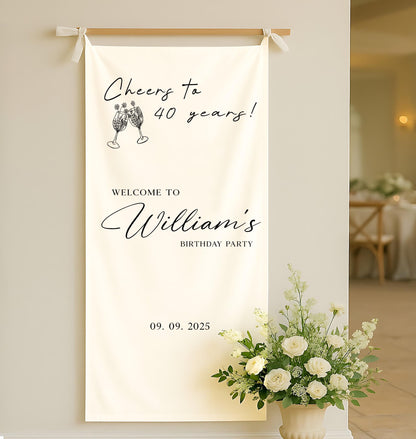 Personalized Birthday Banner, Custom Name Party Backdrop, 40th Birthday Decoration, Milestone Celebration Sign, Happy Birthday Party Decor