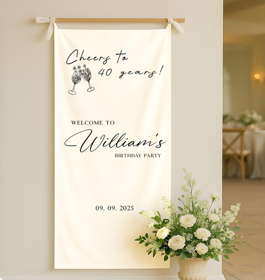 Personalized Birthday Banner, Custom Name Party Backdrop, 40th Birthday Decoration, Milestone Celebration Sign, Happy Birthday Party Decor