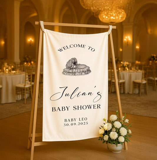 Victorian Baby shower sign, Vintage fabric baby shower banner, Baby Shower linen sign, chiffon baby sprinkle ideas, Gift For her, Mom Gift