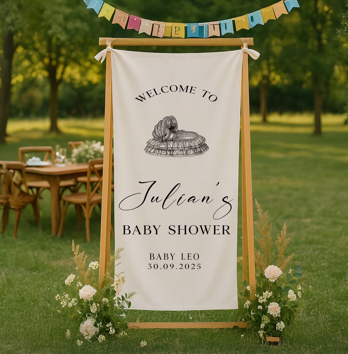 Victorian Baby shower sign, Vintage fabric baby shower banner, Baby Shower linen sign, chiffon baby sprinkle ideas, Gift For her, Mom Gift