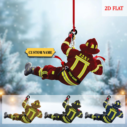 Personalized Firefighter Christmas Acrylic 2D Flat Ornament, Firefighter Uniform Wood Ornament, Birthday Gift, Firefighter Gear Keepsake