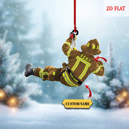 Personalized Firefighter Christmas Acrylic 2D Flat Ornament, Firefighter Uniform Wood Ornament, Birthday Gift, Firefighter Gear Keepsake