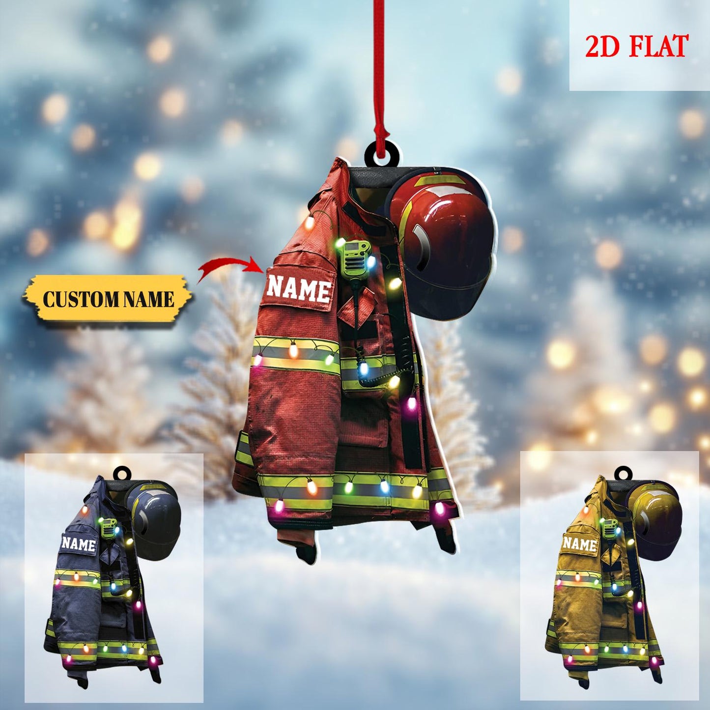 Personalized Firefighter Christmas Acrylic 2D Ornament, Chirstmas Gift for Dad Papa, Firefighter Christmas Gift, Firefighter Gear Keepsake