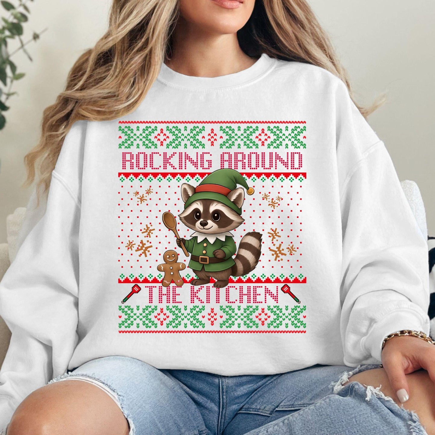 Rockin' Around the Christmas Tree Shirt Ugly Christmas Funny Raccoon Shirt Gift for Baker Funny Secret Santa Gift Ideas