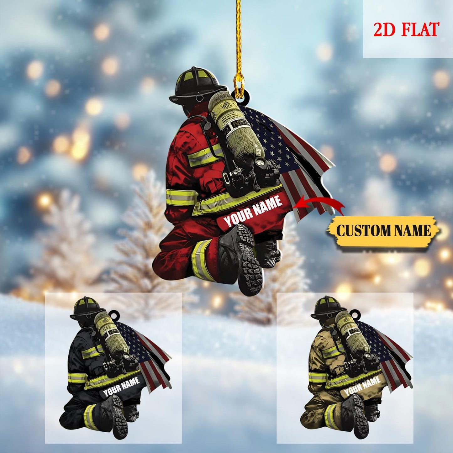 Custom Firefighter On Duty Acrylic Ornament, Chirstmas Gift for Dad, Firefighter Christmas Gift, Firefighter Gear Keepsake, Christmas Gift