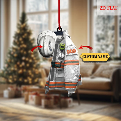 Custom Firefighter Uniform 2D Flat Ornament, Chirstmas Gift for Dad Papa, Firefighter Gift, Firefighter Hanging Ornament, Xmas Decor