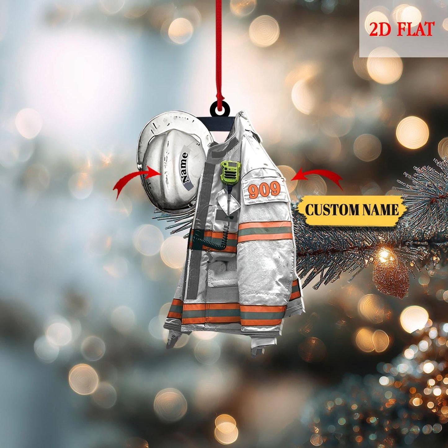 Custom Firefighter Uniform 2D Flat Ornament, Chirstmas Gift for Dad Papa, Firefighter Gift, Firefighter Hanging Ornament, Xmas Decor