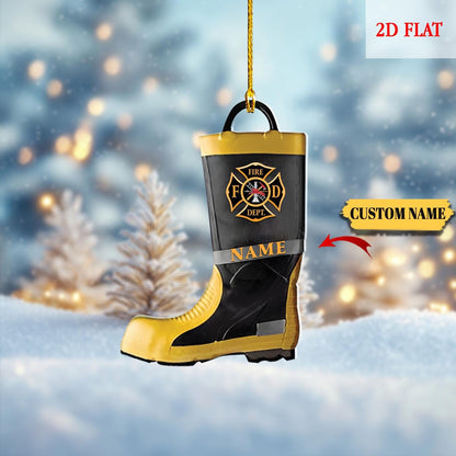 Personalized Firefighter Boots Winter Tree Ornament, Firefighter Armor Boot, Firefighter Gear Keepsake, Fireman Ornament, Firefighter Gift