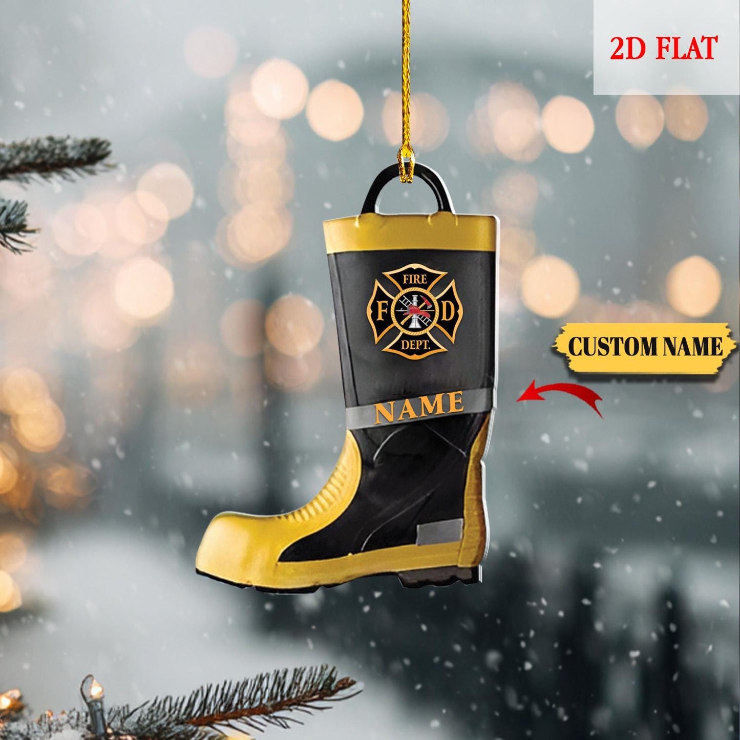 Personalized Firefighter Boots Winter Tree Ornament, Firefighter Armor Boot, Firefighter Gear Keepsake, Fireman Ornament, Firefighter Gift
