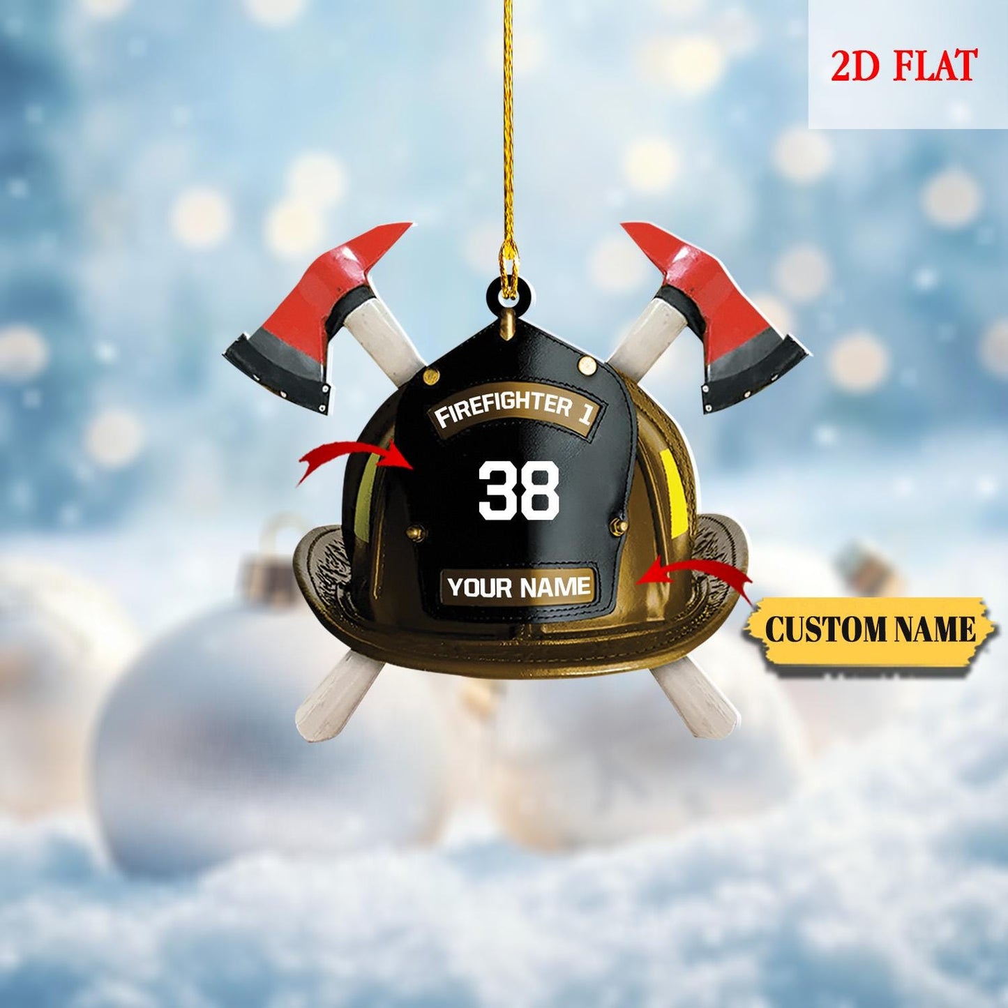Personalized Firefighter Helmet Acrylic 2D Flat Ornament, Firefighter Lover Ornament, Firefighter Christmas Ornament, Fireman Dad Gift
