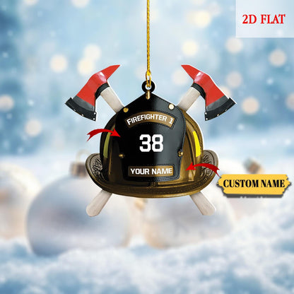 Personalized Firefighter Helmet Acrylic 2D Flat Ornament, Firefighter Lover Ornament, Firefighter Christmas Ornament, Fireman Dad Gift