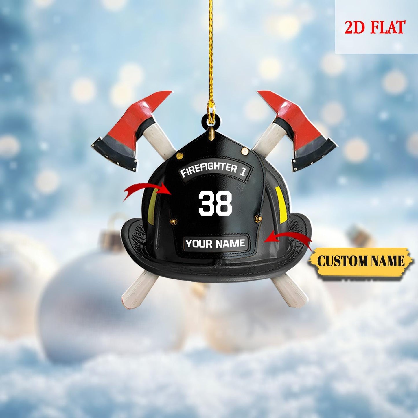 Personalized Firefighter Helmet Acrylic 2D Flat Ornament, Firefighter Lover Ornament, Firefighter Christmas Ornament, Fireman Dad Gift