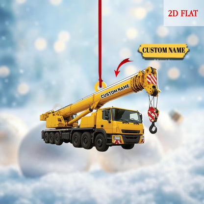 Custom Name Crane Truck Flat 2D Ornament, Christmas Tree Hanging Decor, Christmas Ornament, Heavy Equipment Operator Ornament Hanging