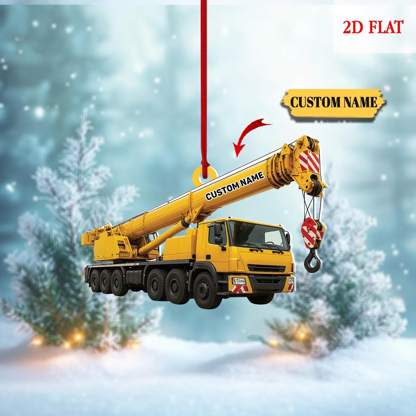 Custom Name Crane Truck Flat 2D Ornament, Christmas Tree Hanging Decor, Christmas Ornament, Heavy Equipment Operator Ornament Hanging