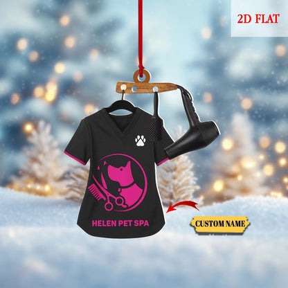 Custom Image And Text Pet Groomer Uniform Christmas 2D Flat Ornament, Pet Groomer Christmas Ornament, Uniform Groomer Gift, Dog Groomer Gift